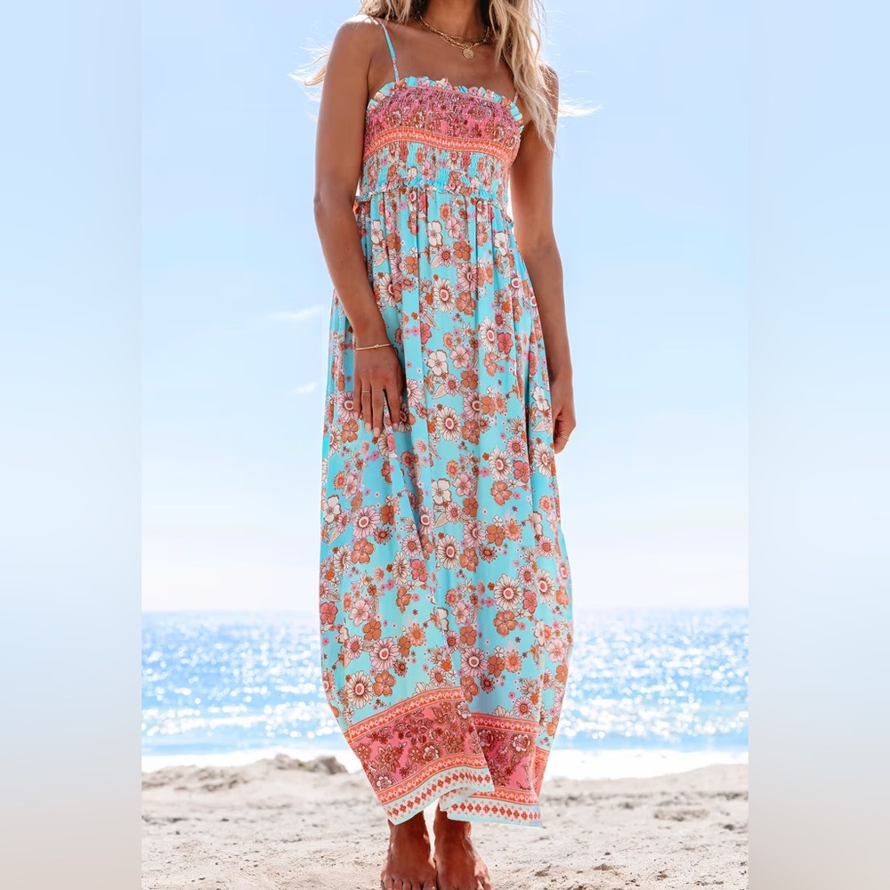 Cupshe Floral Maxi Dress in Blue and Pink
